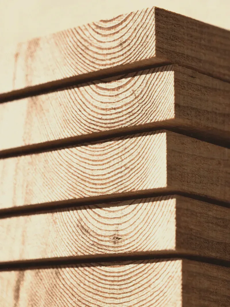 End grain of milled ash boards